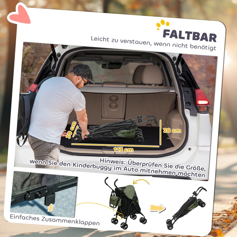 Lemmikkirattaat pienelle koiralle tai kissalle, teräsrunko ja Oxford-kangas, 76 x 44 x 103 cm, tummanvihreä/musta