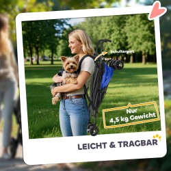 Lemmikkirattaat pienelle koiralle tai kissalle, teräsrunko ja 600D Oxford, 76 x 44 x 103 cm, tummansininen/musta