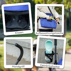 Lemmikkirattaat pienelle koiralle tai kissalle, teräsrunko ja 600D Oxford, 76 x 44 x 103 cm, tummansininen/musta