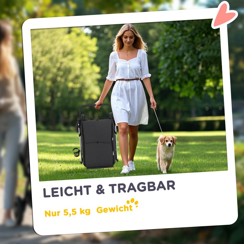 Lemmikkirattaat pienille koirille, alumiinirunko, kokoontaitettavat, enint. 10 kg, harmaa