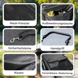 Lemmikkirattaat pienille koirille, alumiinirunko, kokoontaitettavat, enint. 10 kg, harmaa