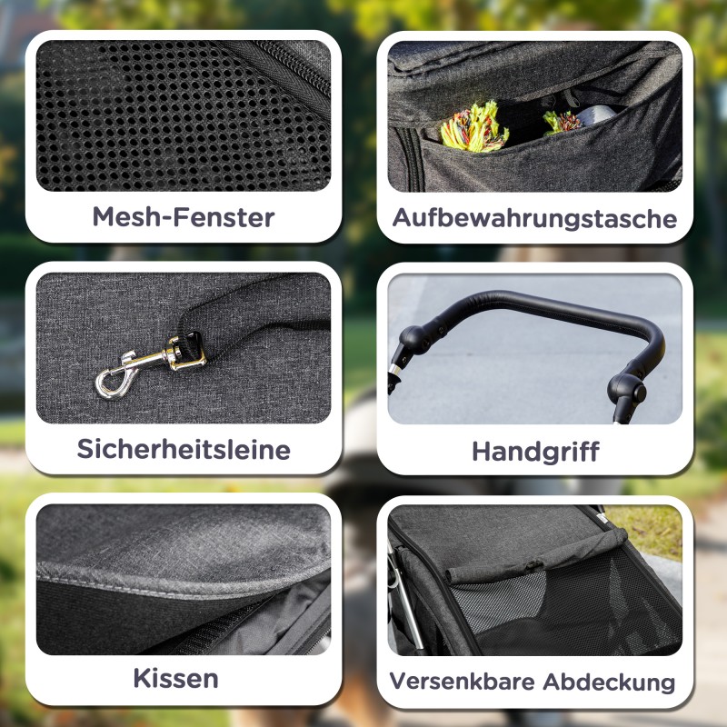 Lemmikkirattaat pienille koirille, alumiinirunko, kokoontaitettavat, enint. 10 kg, harmaa