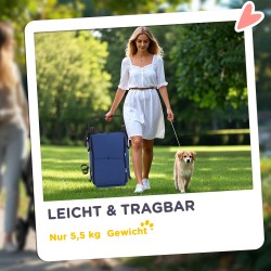 Lemmikkirattaat pienelle koiralle, kevyt taittuva alumiinirunko, pestävä pehmuste, tummansininen