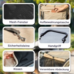 Lemmikkirattaat pienille koirille ja kissoille, kevyt alumiinirunko, taitettava, khaki