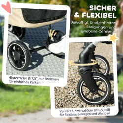 Lemmikkirattaat pienille koirille ja kissoille, kevyt alumiinirunko, taitettava, khaki