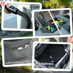 Lemmikkirattaat 3-in-1 koirille ja kissoille, irrotettava kuljetuskoppa ja kantolaukku, harmaa