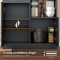 Astiakaappi keittiöön MDF 80 x 35 x 180 cm musta, laatikko ja soft-close ovet