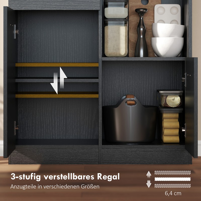 Astiakaappi keittiöön MDF 80 x 35 x 180 cm musta, laatikko ja soft-close ovet