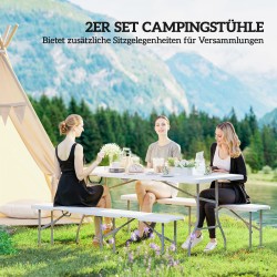 Kokoontaitettava ulkopenkki 2 kpl, metalli ja HDPE, 182 cm, 240 kg kantavuus, valkoinen