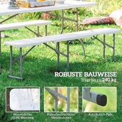 Kokoontaitettava ulkopenkki 2 kpl, metalli ja HDPE, 182 cm, 240 kg kantavuus, valkoinen