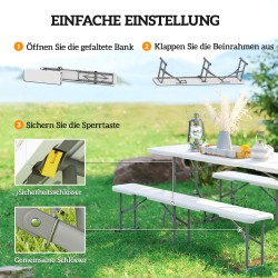Kokoontaitettava ulkopenkki 2 kpl, metalli ja HDPE, 182 cm, 240 kg kantavuus, valkoinen