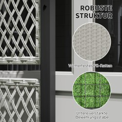 Korotettu istutuslaatikko säleiköllä ulkokäyttöön, teräs ja PE-rottinki, 90 x 35 x 148 cm, harmaa