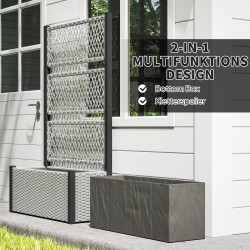 Korotettu istutuslaatikko säleiköllä ulkokäyttöön, teräs ja PE-rottinki, 90 x 35 x 148 cm, harmaa