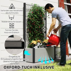 Korotettu istutuslaatikko säleiköllä ulkokäyttöön, teräs ja PE-rottinki, 90 x 35 x 148 cm, harmaa