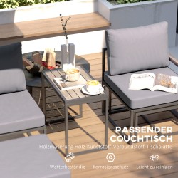 Terassikalustesetti 2 hengelle, teräs, 5-osainen nojatuoli‑ ja rahisetti sivupöydällä, harmaa/musta