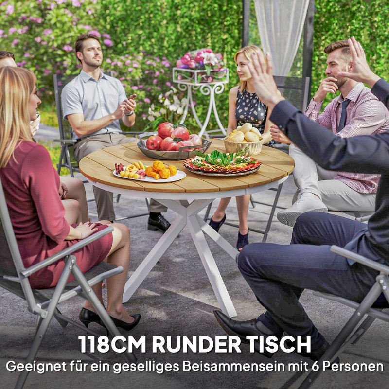 Pyöreä ulkopöytä Ø118 cm, alumiinirunko ja puu-muovikomposiittikansi, teak-sävy