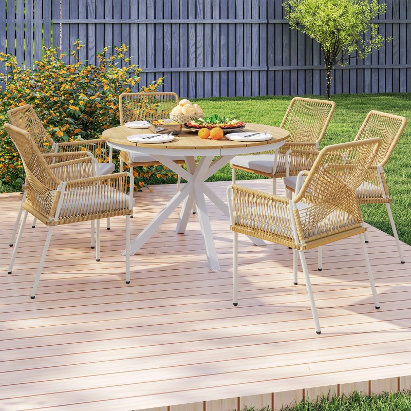 Pyöreä ulkopöytä Ø118 cm, alumiinirunko ja puu-muovikomposiittikansi, teak-sävy