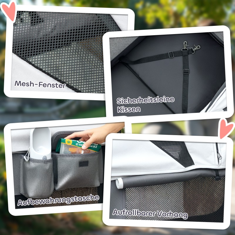 Lemmikkikärry koirille ja kissoille, teräsrunko Oxford-kangas, 110 x 65 x 102 cm, enint. 30 kg, tummanharmaa