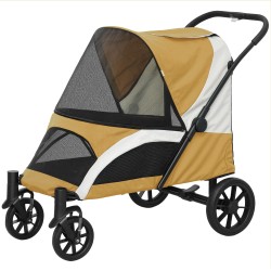 Lemmikkirattaat isoille koirille taitettava koiravaunu 30 kg asti 4 pyörää turvaremmit ruskea