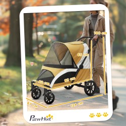 Lemmikkirattaat isoille koirille, taitettava koiravaunu 30 kg asti, 4 pyörää, turvaremmit, ruskea