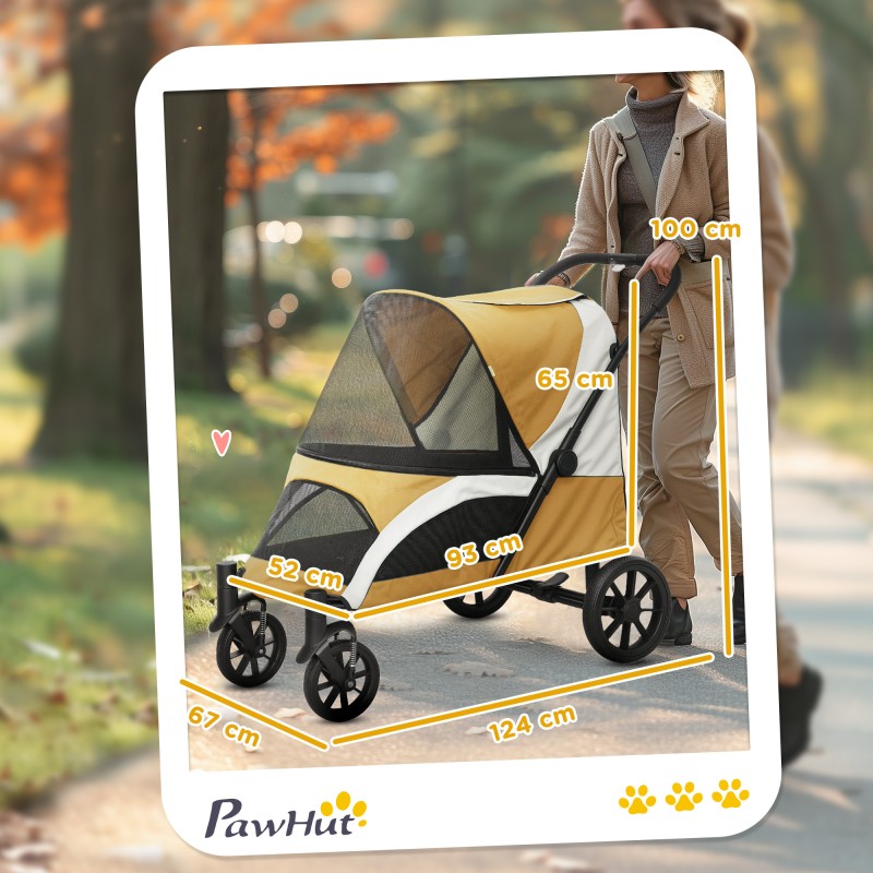 Lemmikkirattaat isoille koirille, taitettava koiravaunu 30 kg asti, 4 pyörää, turvaremmit, ruskea