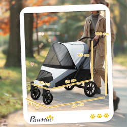 Lemmikkirattaat isoille koirille, taitettava koiravaunu 30 kg asti, 4 pyörää, turvaremmit, harmaa