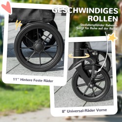 Lemmikkirattaat isoille koirille, taitettava koiravaunu 30 kg asti, 4 pyörää, turvaremmit, harmaa