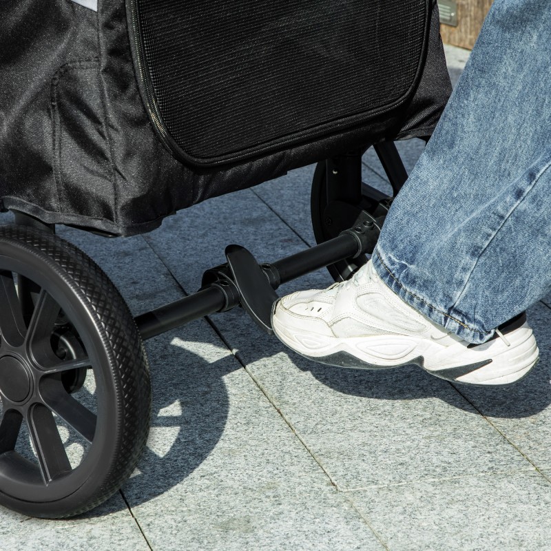 Lemmikkirattaat isoille koirille, taitettava koiravaunu 30 kg asti, 4 pyörää, turvaremmit, harmaa