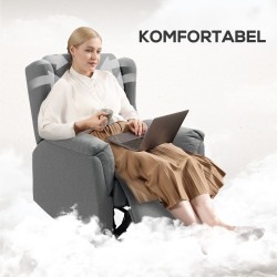 Lepotuoli aikuisille, kallistettava selkänoja 160°, jalkatuki, paksu pehmuste, pellavamainen kangas, tummanharmaa