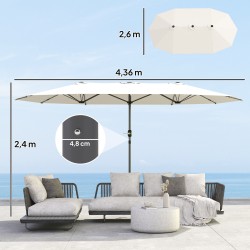 Kaksipuolinen teräksinen parveke- ja puutarhavarjo 436 x 260 cm, kampimekanismi, beige