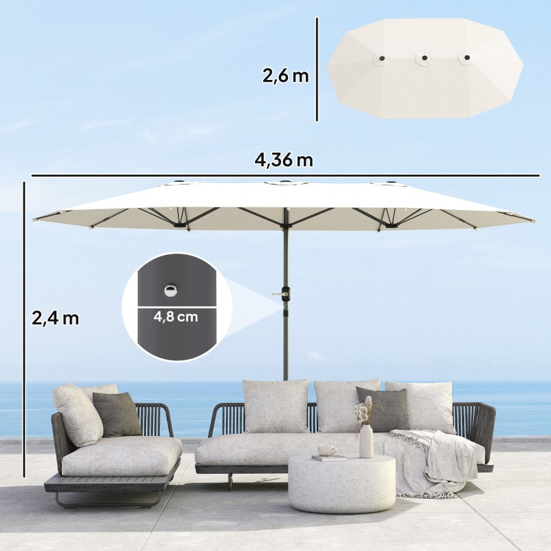 Kaksipuolinen teräksinen parveke- ja puutarhavarjo 436 x 260 cm, kampimekanismi, beige