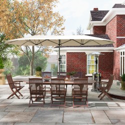 Kaksipuolinen teräksinen parveke- ja puutarhavarjo 436 x 260 cm, kampimekanismi, beige