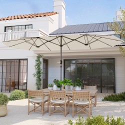 Kaksipuolinen teräksinen parveke- ja puutarhavarjo 436 x 260 cm, kampimekanismi, beige