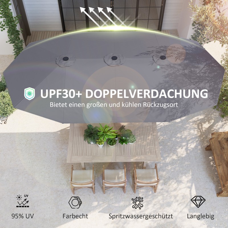 Kaksipuolinen aurinkovarjo teräsrungolla 436 x 260 cm, UV-suoja, tummanharmaa