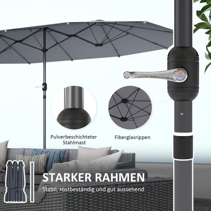 Kaksipuolinen aurinkovarjo teräsrungolla 436 x 260 cm, UV-suoja, tummanharmaa