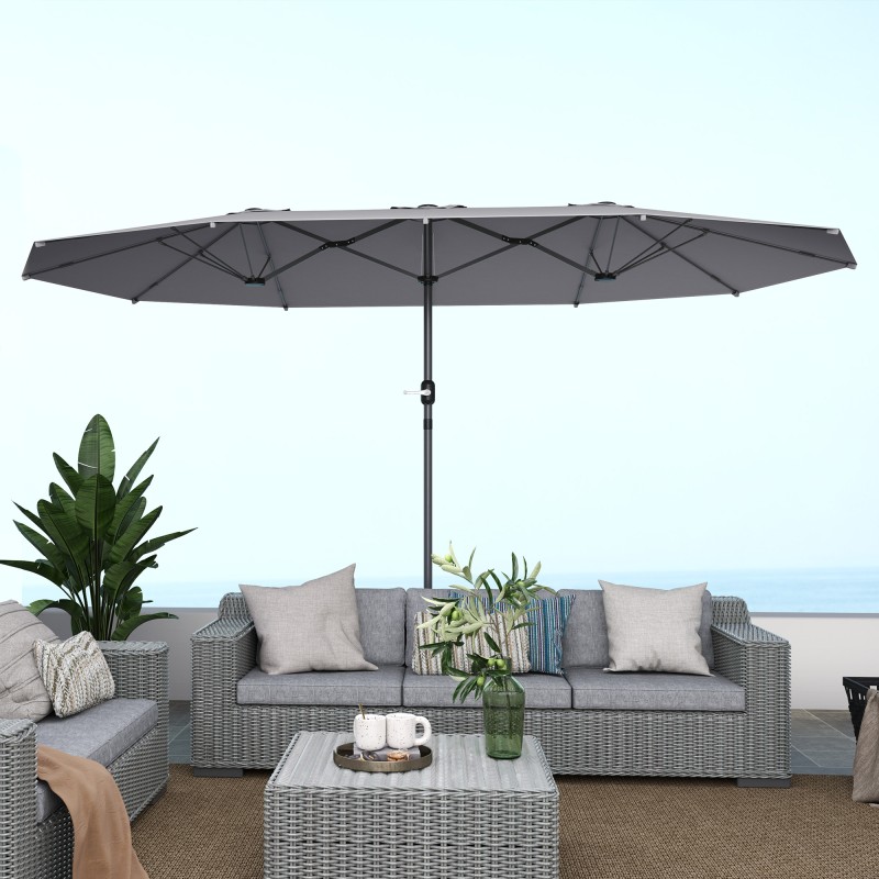 Kaksipuolinen aurinkovarjo teräsrungolla 436 x 260 cm, UV-suoja, tummanharmaa