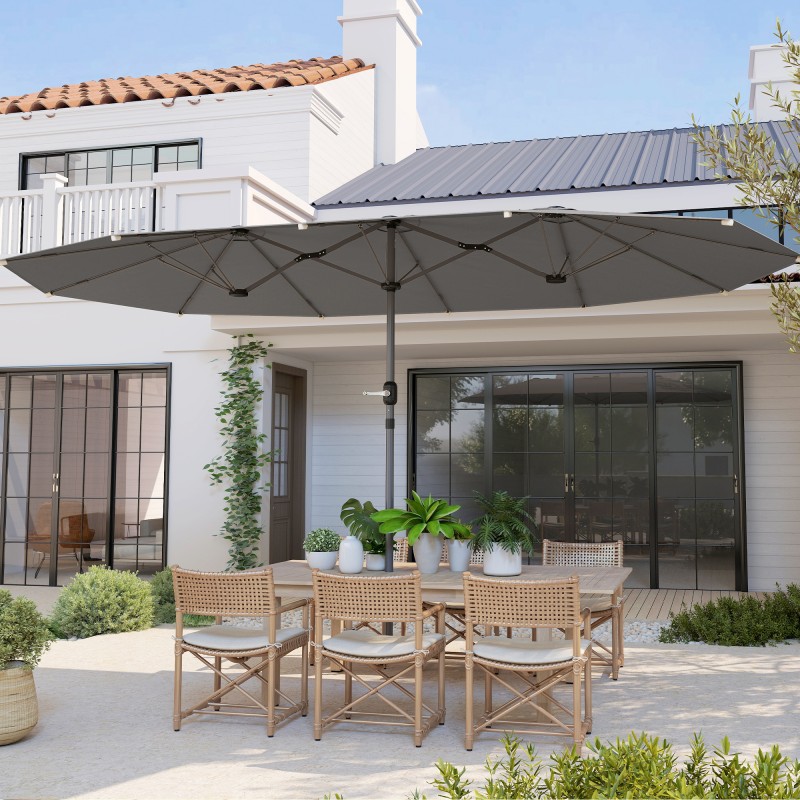 Kaksipuolinen aurinkovarjo teräsrungolla 436 x 260 cm, UV-suoja, tummanharmaa