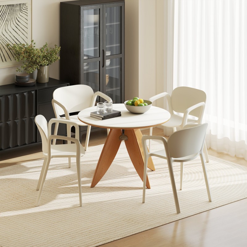 Puutarhatuoli 4 kpl setti ulkokäyttöön, muovi, pinottava, valkoinen, kantavuus 120 kg per tuoli