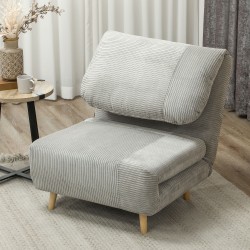 2-in-1 lepotuoli ja vierasvuode, cord-sametti, puurunko, 82 x 87 x 89 cm, harmaa