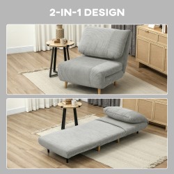 2-in-1 lepotuoli ja vierasvuode, cord-sametti, puurunko, 82 x 87 x 89 cm, harmaa