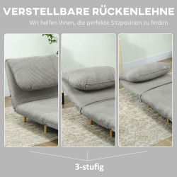 2-in-1 lepotuoli ja vierasvuode, cord-sametti, puurunko, 82 x 87 x 89 cm, harmaa