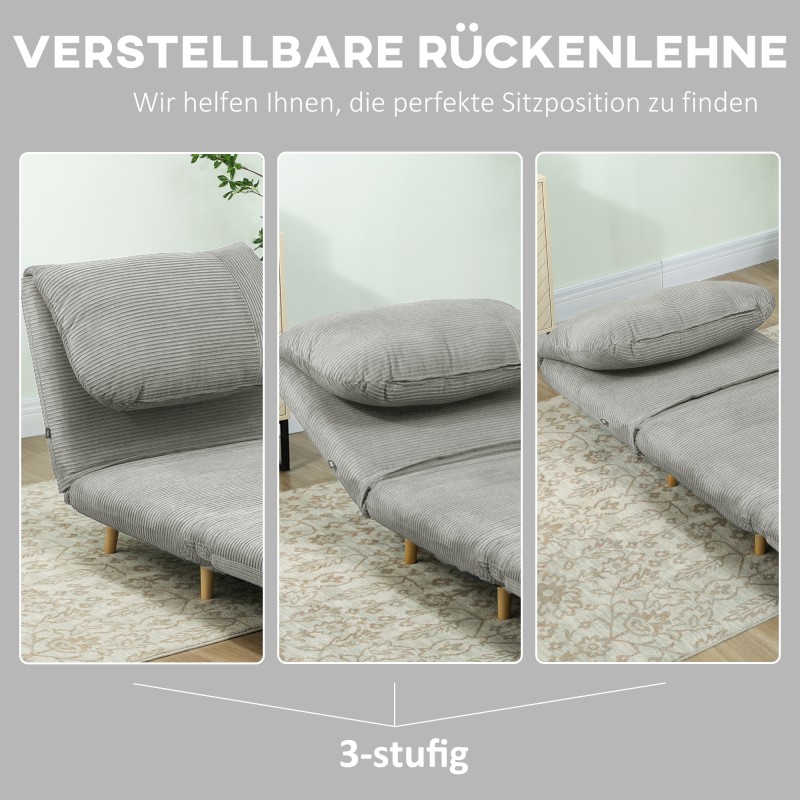 2-in-1 lepotuoli ja vierasvuode, cord-sametti, puurunko, 82 x 87 x 89 cm, harmaa