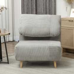 2-in-1 lepotuoli ja vierasvuode, cord-sametti, puurunko, 82 x 87 x 89 cm, harmaa