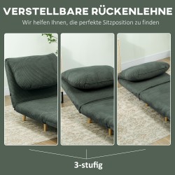 2-in-1 vierassänkynojatuoli, säädettävä selkänoja, puurunko, 82 x 87 x 89 cm, vihreä cord-kangas