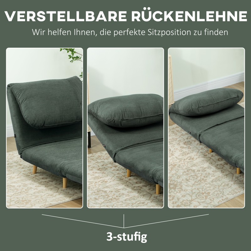 2-in-1 vierassänkynojatuoli, säädettävä selkänoja, puurunko, 82 x 87 x 89 cm, vihreä cord-kangas