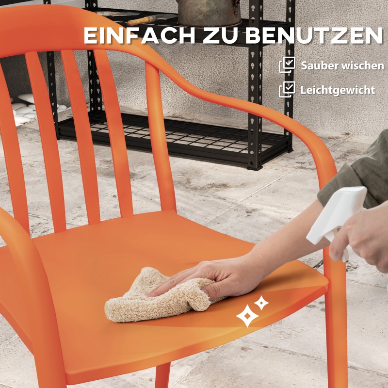 Puutarhatuoli 4 kpl setti ulkokäyttöön, pinottava muovituoli käsinojilla, punainen