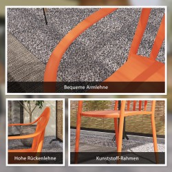 Puutarhatuoli 4 kpl setti ulkokäyttöön, pinottava muovituoli käsinojilla, punainen