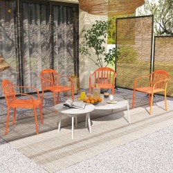 Puutarhatuoli 4 kpl setti ulkokäyttöön, pinottava muovituoli käsinojilla, punainen