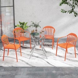 Puutarhatuoli 4 kpl setti ulkokäyttöön, pinottava muovituoli käsinojilla, punainen