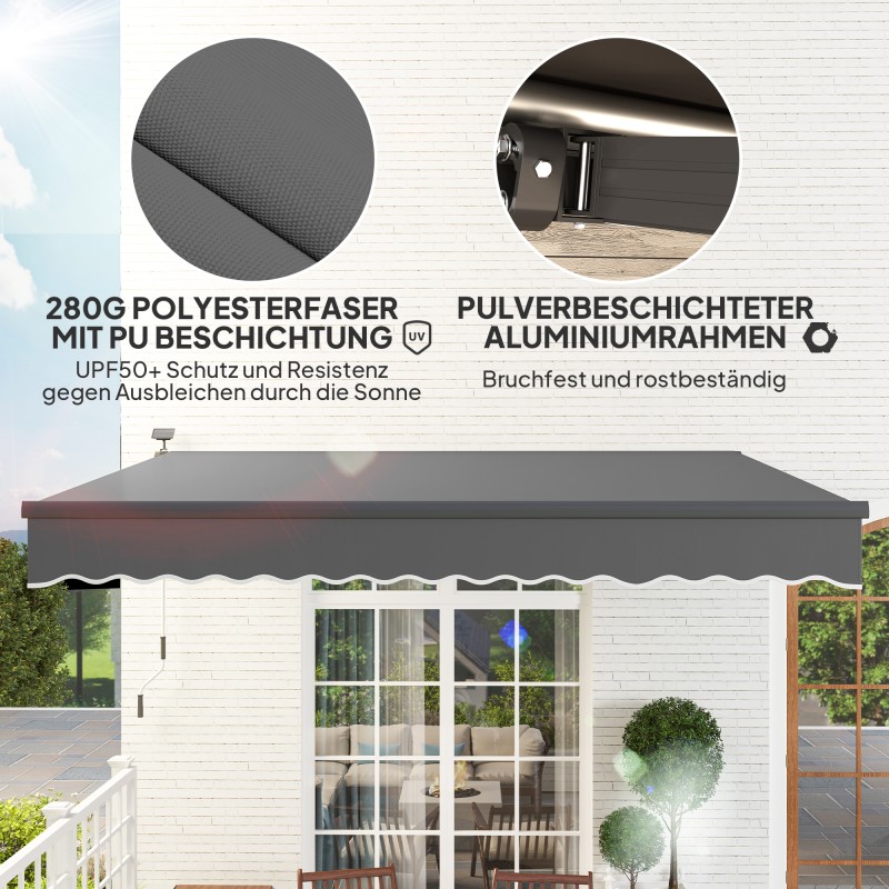 Terassimarkiisi käsikäyttöisellä kampikahvalla ja aurinkokennolla, 400x300 cm, harmaa